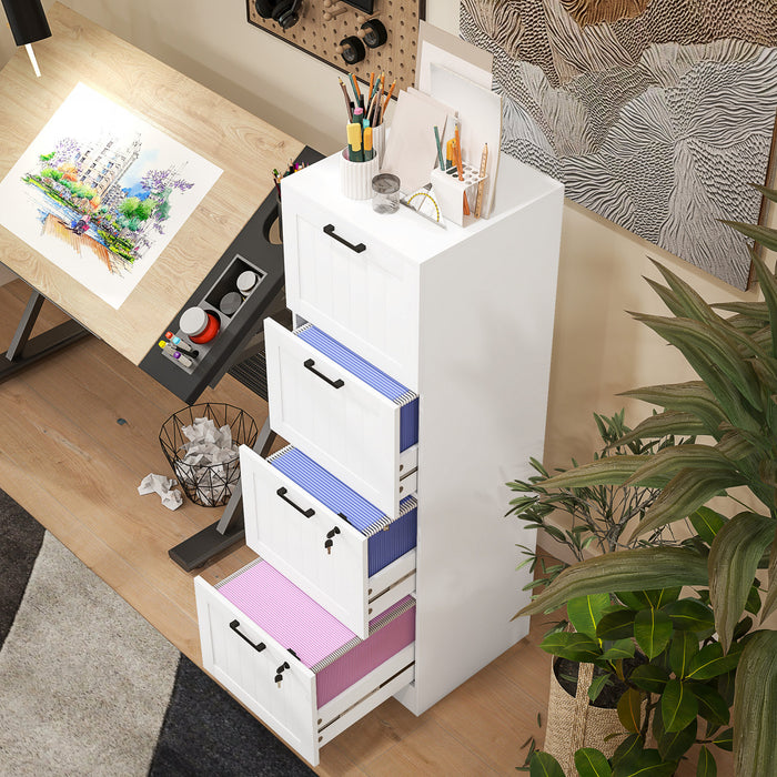 HOMCOM 4 Drawer File Cabinet with Lock Filing Cabinet for A4 Letter White