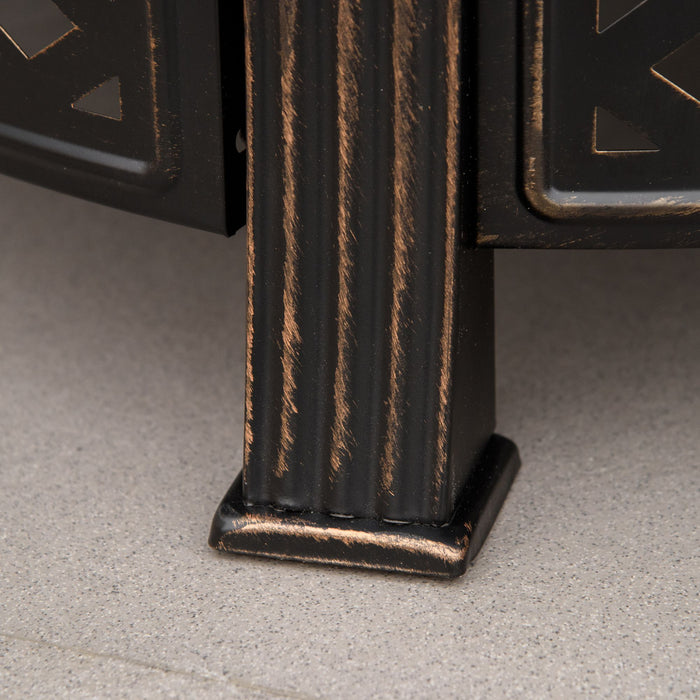 Outsunny Outdoor Fire Pit, Round Firepit With Grill Net, Mesh Lid, Bronze