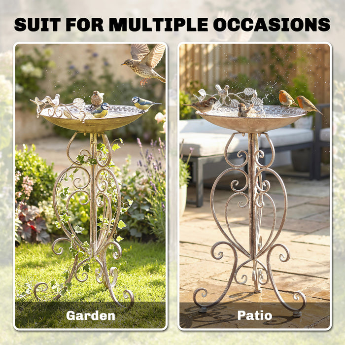 Outsunny Bird Bath with Bird Statues, Vintage Garden BirdBath, Brown