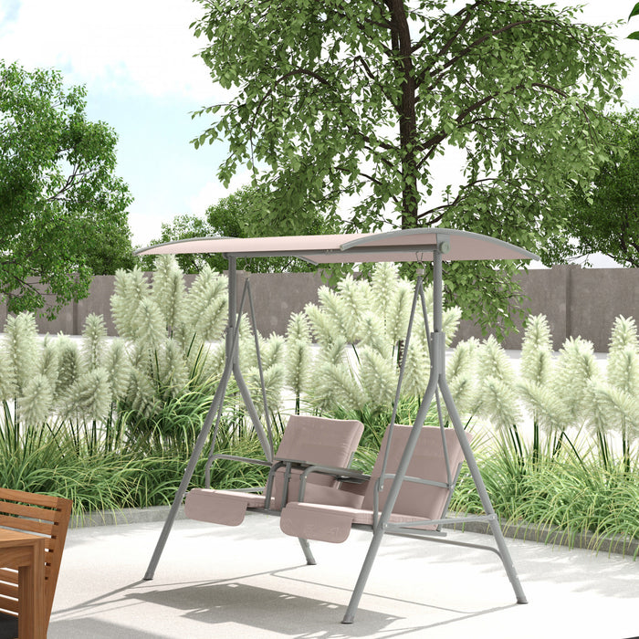 Outsunny Double Outdoor Swing Chair With Pivot Table And Storage, Beige