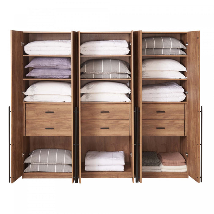 Lee Modern 32\" Wardrobe Closet in Golden Brown - Set of 3 Armoire