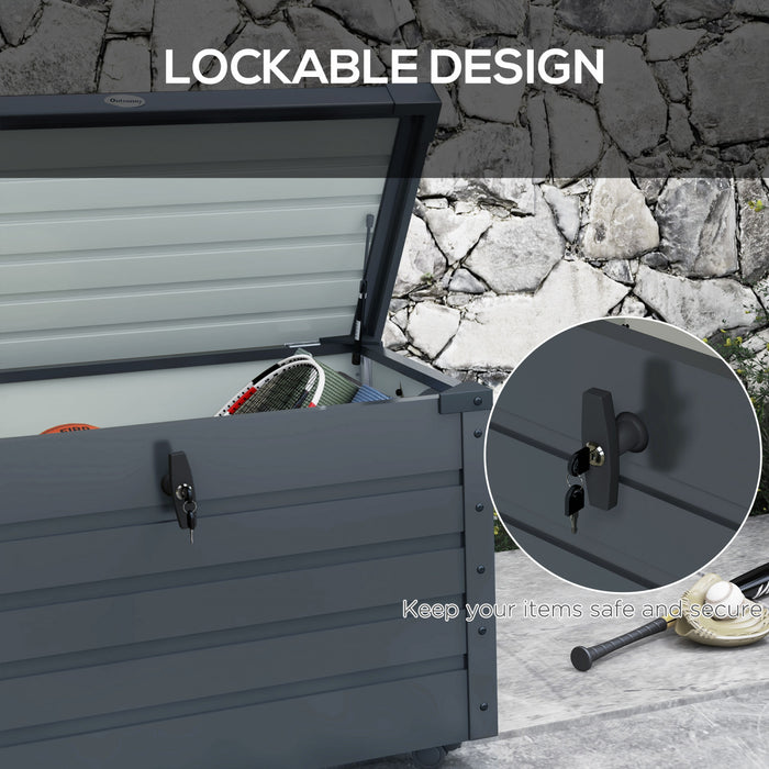 Outsunny Garden Storage Box, Deck Box with Lock for Tools, Cushions Grey