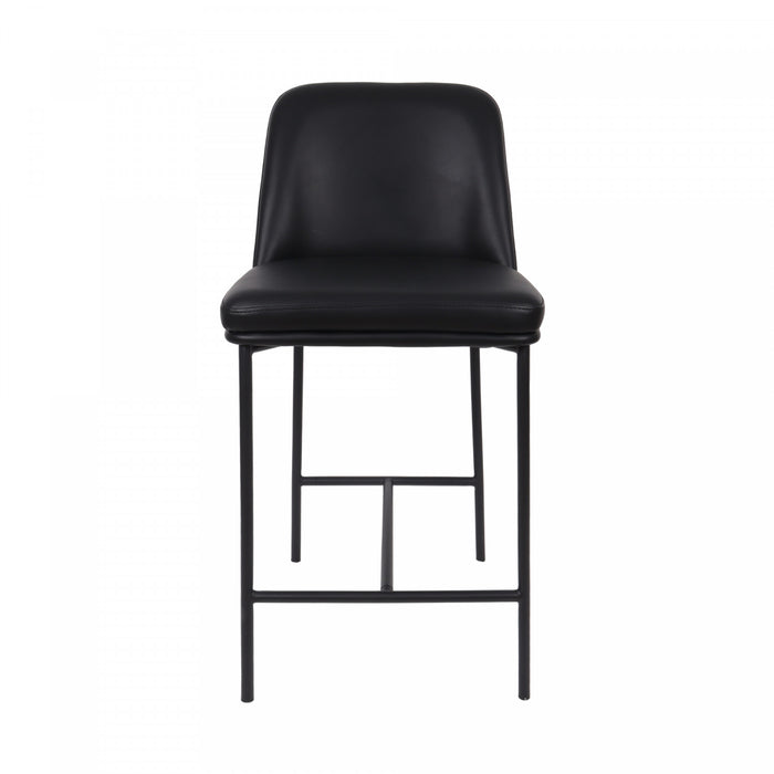 Loft Contemporary Vegan Leather Metal Counter Stool in Black - Set of 2