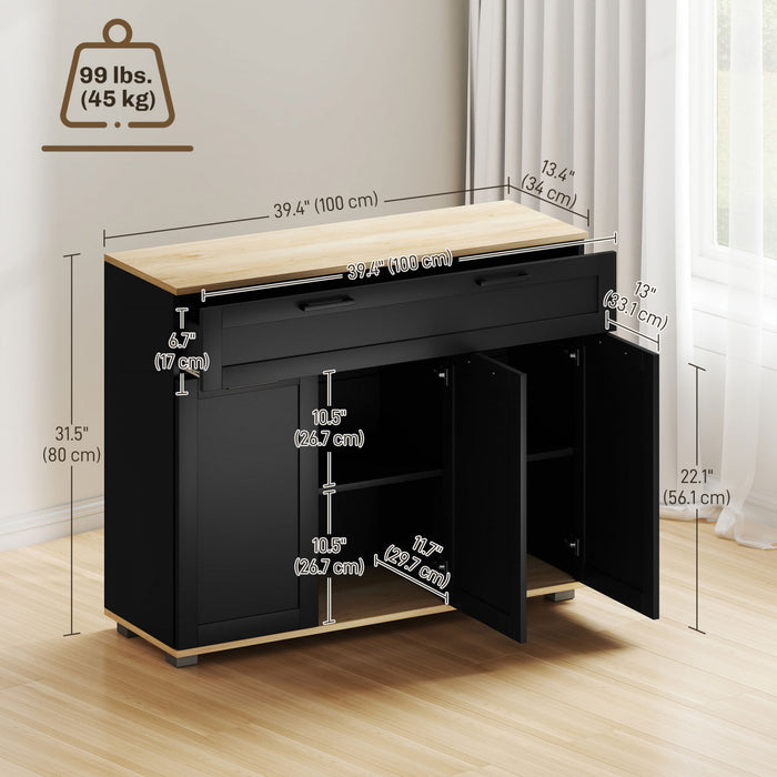 HOMCOM Sideboard Buffet Cabinet with Drawer and Adjustable Shelves, Black