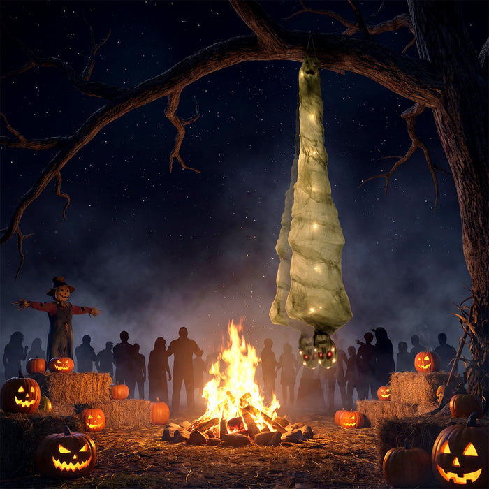 HOMCOM 6FT Halloween Hanging Mummy, Upside Down Cocoon Dead Body Decoration