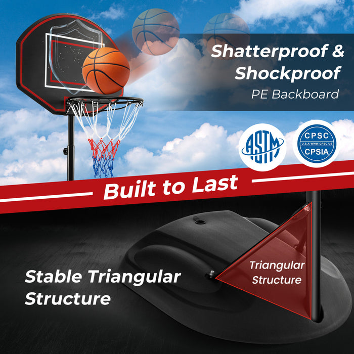 Costway 5.5-7.5ft Adjustable Portable Basketball Goal System With Shatterproof Backboard