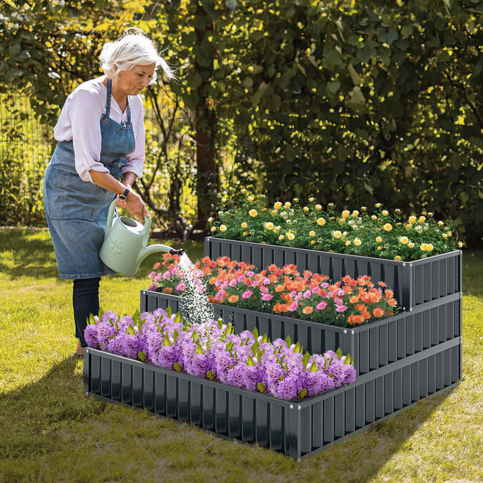 Costway 1 Pcs 3-tier Raised Garden Bed,47\" X 47\" X 24\" Metal Outdoor Elevated Planter Box Black