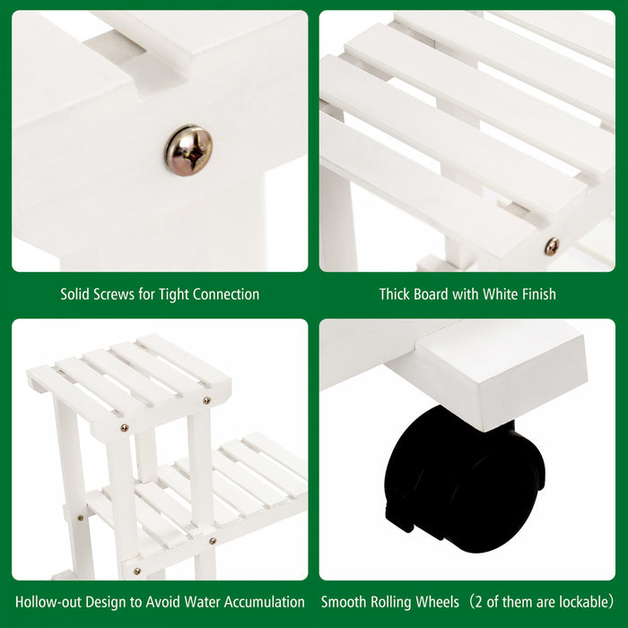 Costway 4-tier Rolling Flower Rack Wood Plant Stand Casters 12 Pots Bonsai Display Shelf