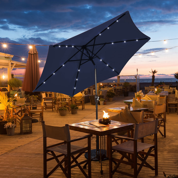 Costway 10' Solar LED Lighted Patio Market Umbrella Shade Tilt Adjustment Crank Navy