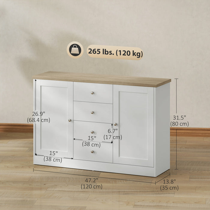 HOMCOM Sideboard Buffet Cabinet, Kitchen Cabinet with Storage, White