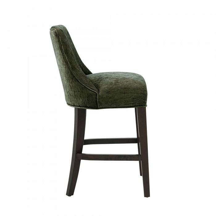 Beever Modern Chenille Wood Counter Stool in Forest Green