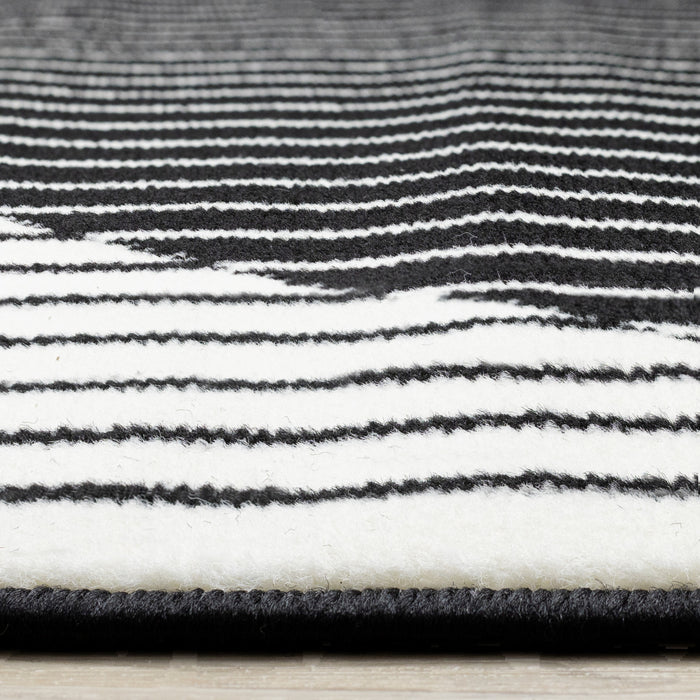 Florence Black White Stripes and Hollow Circle Modern Design, 7'6\" x 9'6\" Indoor Area Rug