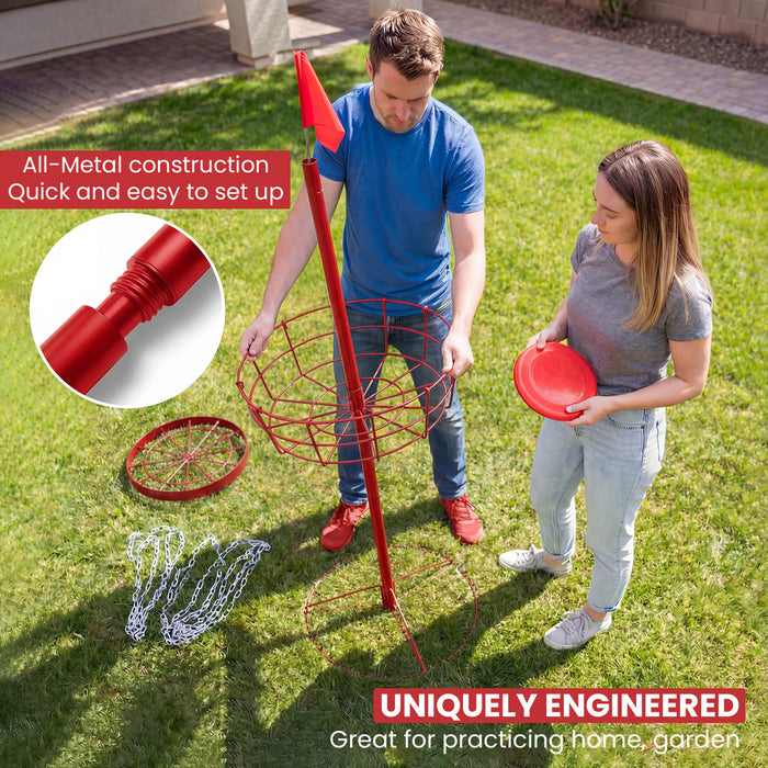 Soozier 24-Chain Portable Practice Basket for Disc Golf Target Stand, Easy Assembly & Lightweight Basket w/ Carry Bag, Red and Silver