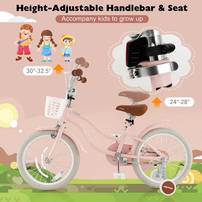 Costway 18\" Kids Bike Toddler Bicycle With Training Wheel Kickstand For 4-8 Years Old Pink