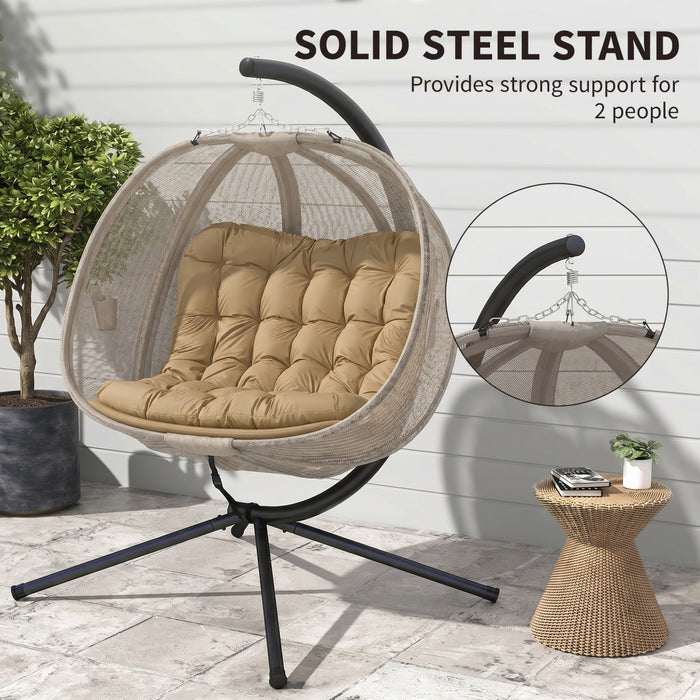 Outsunny Double Egg Chair with Stand, Hanging Swing Egg Chair, Khaki