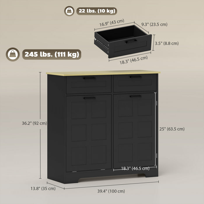 HOMCOM Tilt Out Trash Cabinet, Kitchen Island with Garbage Cabinet, Black