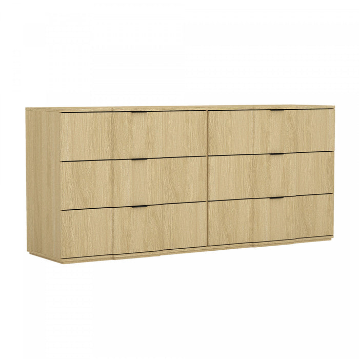 Clive Mid-Century Modern 72\" Dresser in Natural Oak (6-Drawer)