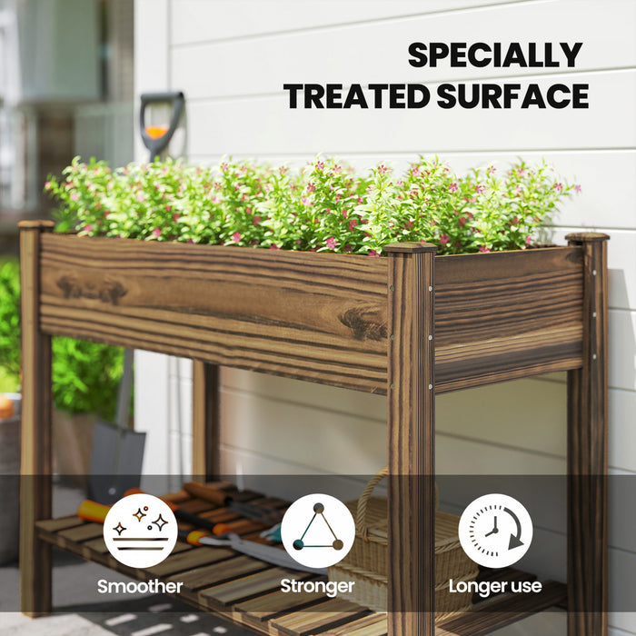 Outsunny 45\"x22\"x33\" Elevated Planter Box with Storage Shelf, Carbonized