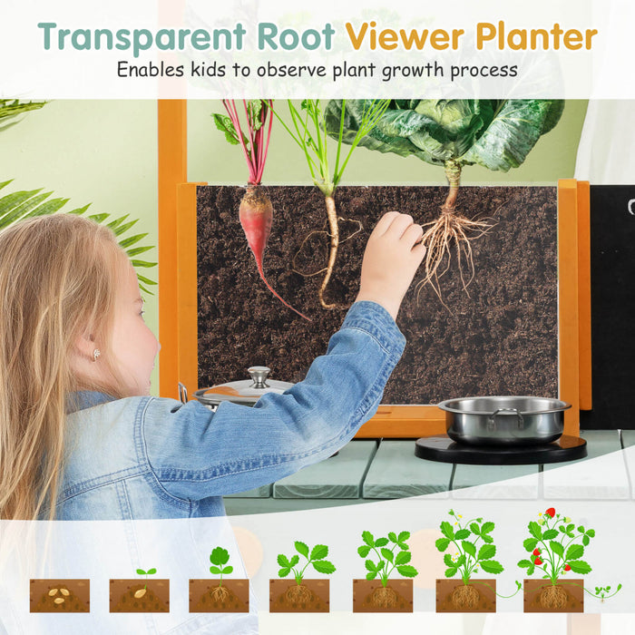 Costway Kids Kitchen Playset Outdoor Mud Kitchen With Root Viewer Planter Removable Sink