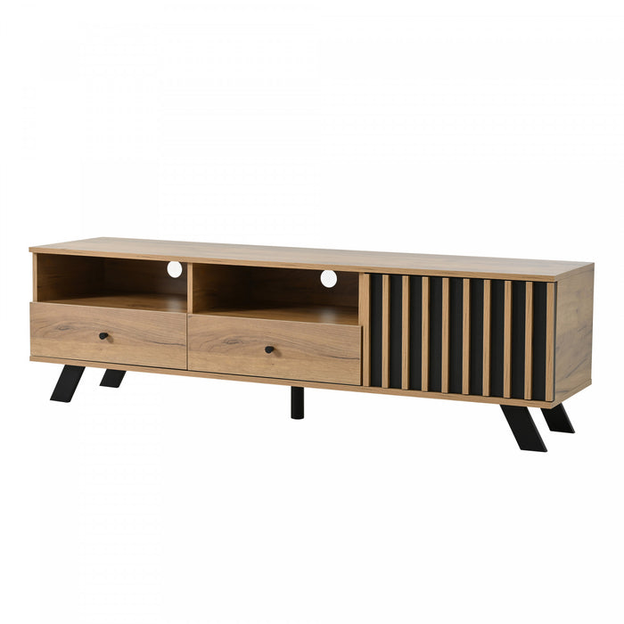 Lucas TV Stand with Storage Drawers and Open Shelving,Natural