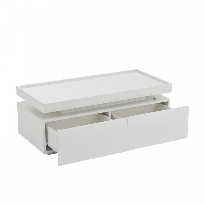 Aiden LED Coffee Table with Storage Drawers and App-Controlled Lighting,White