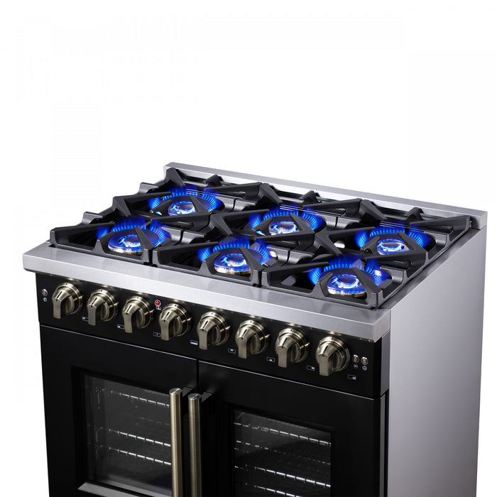 Forno Capriasca 36\" French Door Dual Fuel Range, Black, 5.36 cu. ft. - FFSGS6387-36BLK