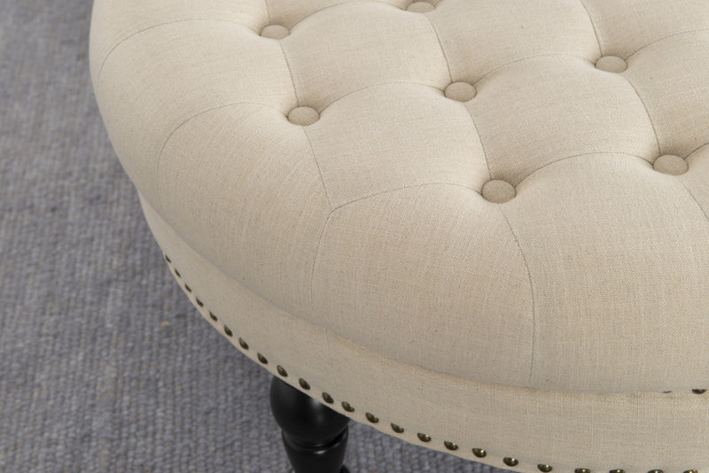 Isabelle Fabric Round Tufted Ottoman - Natural