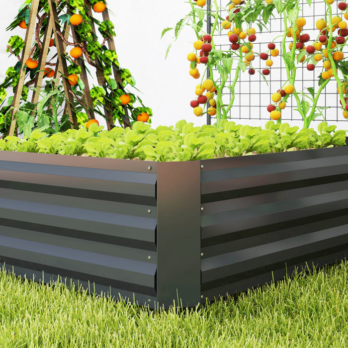 Outsunny Galvanized Raised Garden Bed with Trellis, Open Bottom, Dark Grey