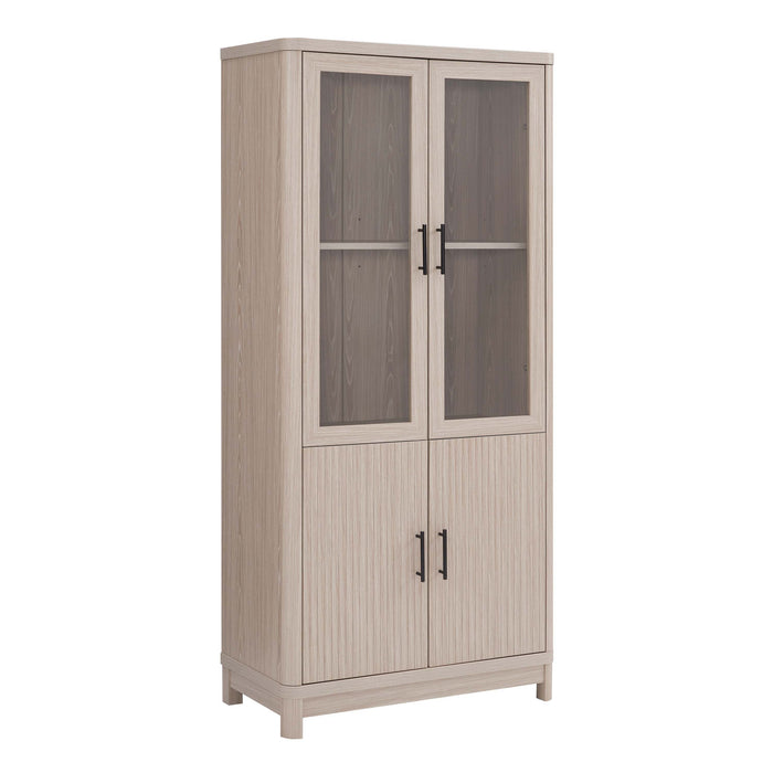 Jodie Mid-Century Modern 31\" Bookcase Cabinet in Whitewashed Oak (6-Shelf) - Set of 2