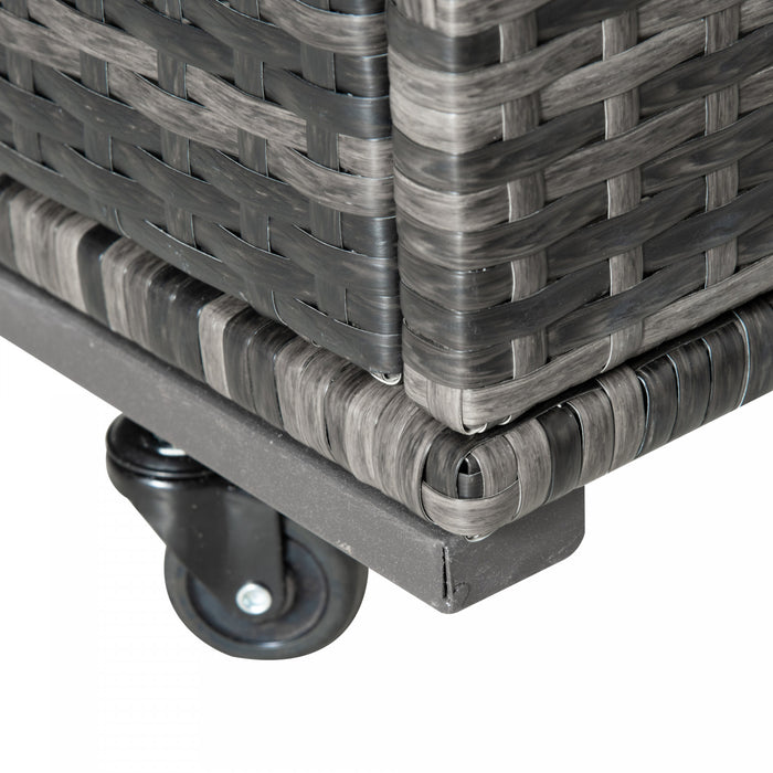 Rolling Pool Storage Rattan Outdoor Storage Wicker Organizer, Grey