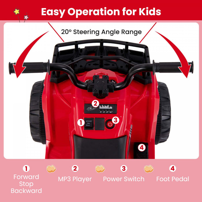 Costway Kids Ride On Electric Atv 6v 4-wheeler Quad Car With One-button Start Tread Tires Red