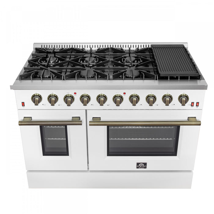 Forno Galiano 48-inch Gas Range White, 6.58 cu.ft. Double Ovens - FFSGS6244-48WHT