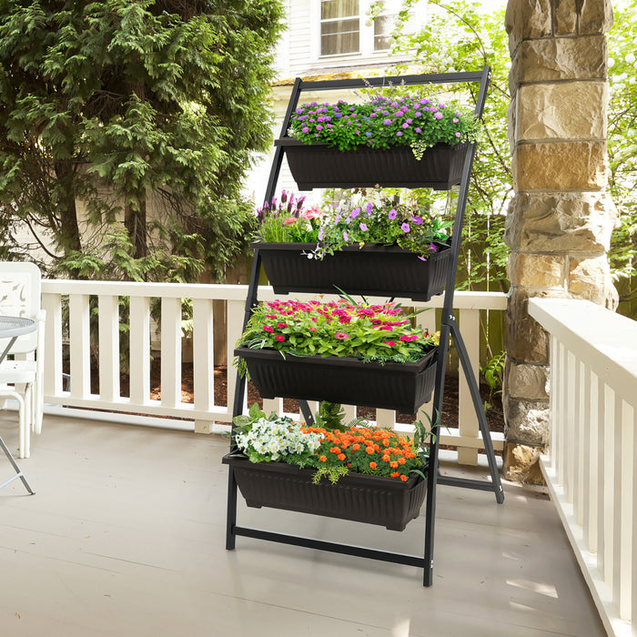 Costway 2pcs 5 Ft 4-tier Vertical Raised Garden Bed Elevated Planter W/4 Container Boxes