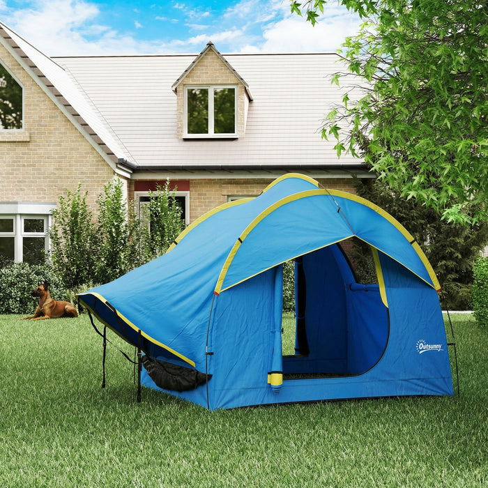 Outsunny Car Camping Tent with 3 Doors, 3000mm Waterproof, Blue and Orange