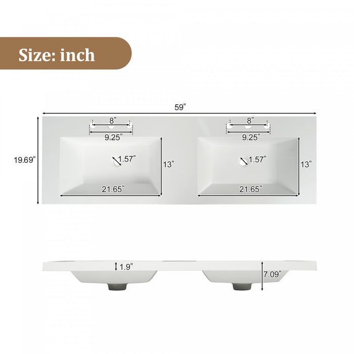 Frederick 59 Inch Modern Double Sink Bathroom Vanity with Storage Cabinet, Brown