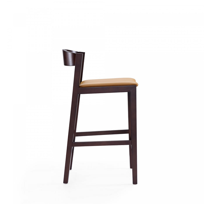 Klismos Mid-Century Modern Wood Upholstered Counter Stool in Camel - Set of 2