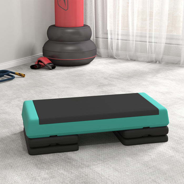Soozier Adjustable Aerobic Stepper, 3-Level with Risers 4\", 6\", 8\" Exercise Step Platform for Home Gym Fitness Workout, 550lbs Weight Capacity, Green