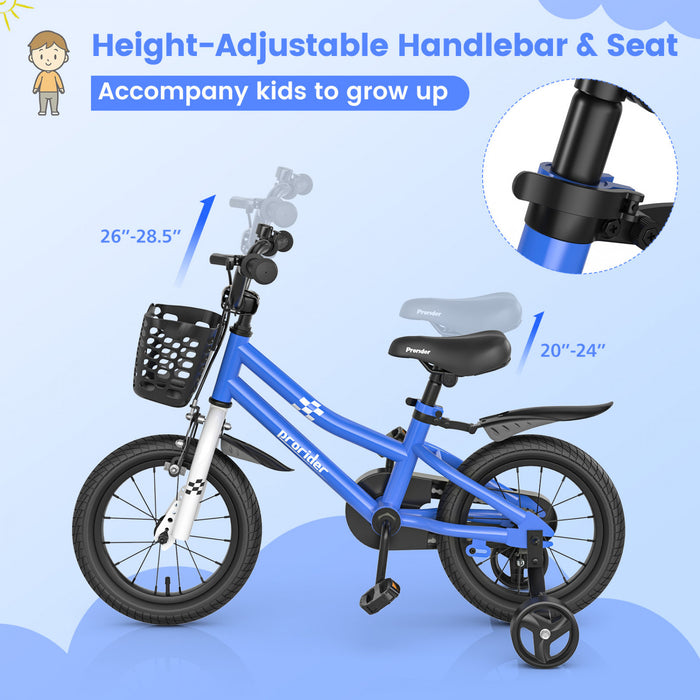 Costway 14\" Kid's Bike W/ Removable Training Wheels & Basket For 3-5 Years Old Blue