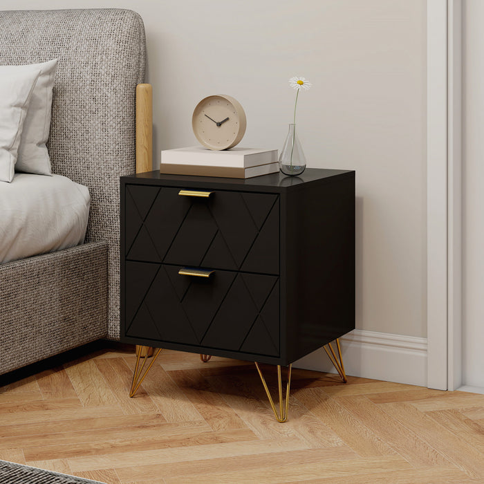 HOMCOM Modern Bedside Table, Nightstand with 2 Drawers for Bedroom, Black