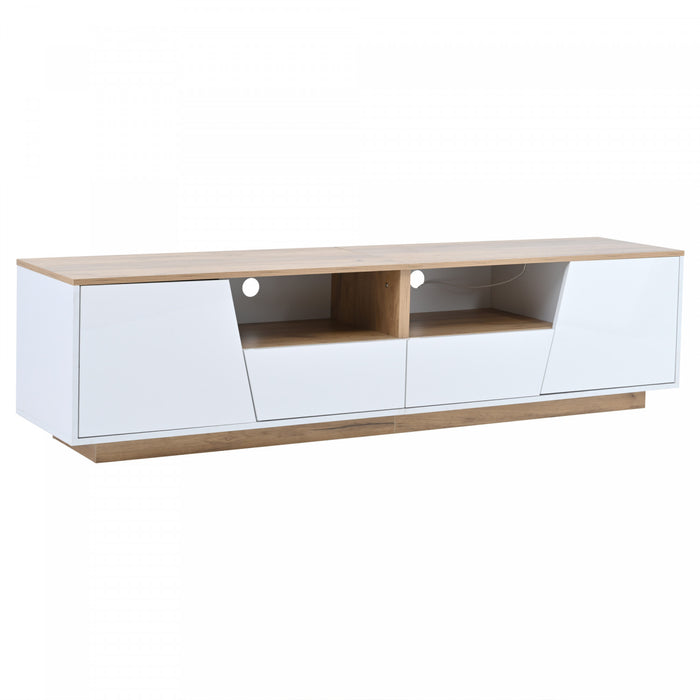 Lumina 64.9 Inch TV Cabinet with LED Lights and High-Gloss Finish, White/Wood