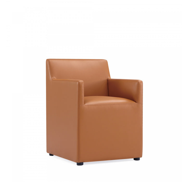 Anna Square Modern Vegan Leather Armchair in Saddle Brown - Set of 2