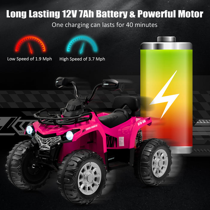 Costway 12v Kids Ride On Atv Electric 4-wheeler Quad 2 Speeds W/ Mp3 & Headlights Pink