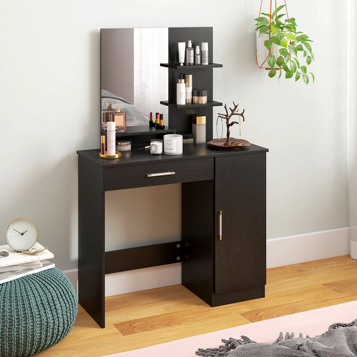 HOMCOM Vanity Table, Makeup Table with Mirror and Storage Shelves, Black