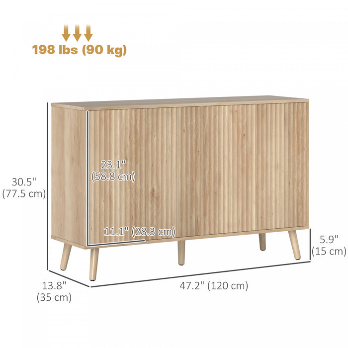 HOMCOM Sideboard Modern Fluted Buffet Cabinet with Adjustable Shelves Oak