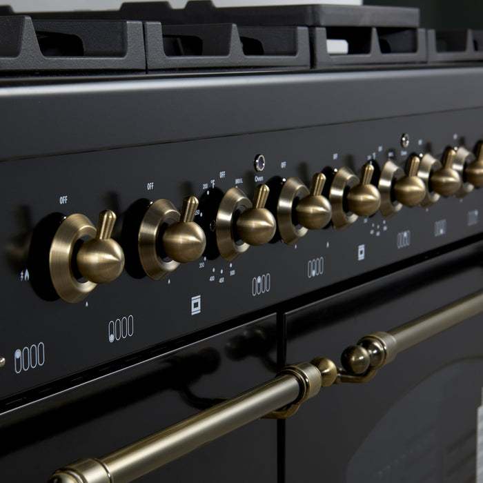 Forno Antico 48\" Dual Fuel Gas Range, Black, 5.5 cu.ft. Double Ovens - FFSGS6113-48BLK