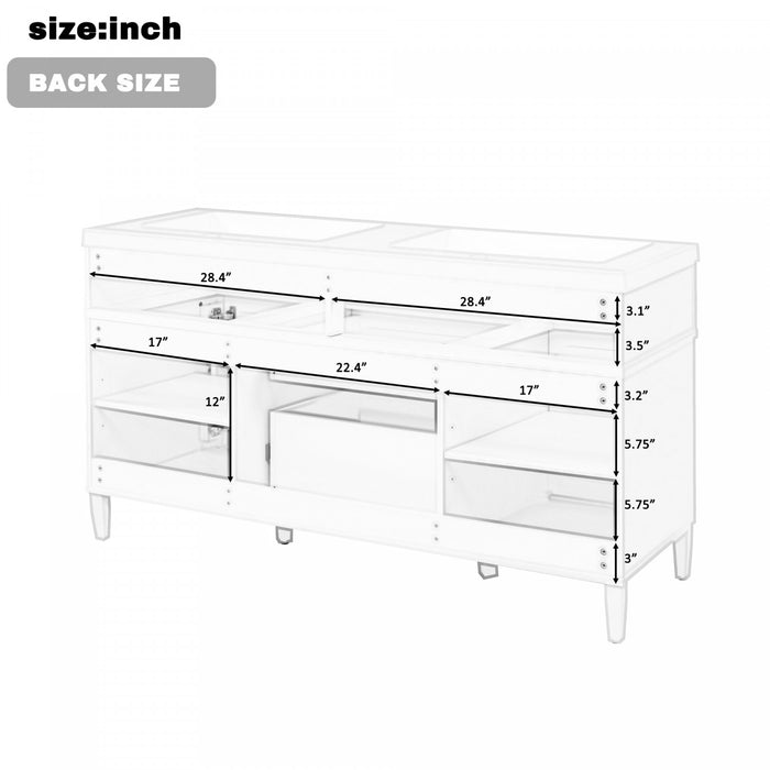Haven 59 Inch Double Sink Bathroom Vanity with Resin Sinks and 3 Drawers, White