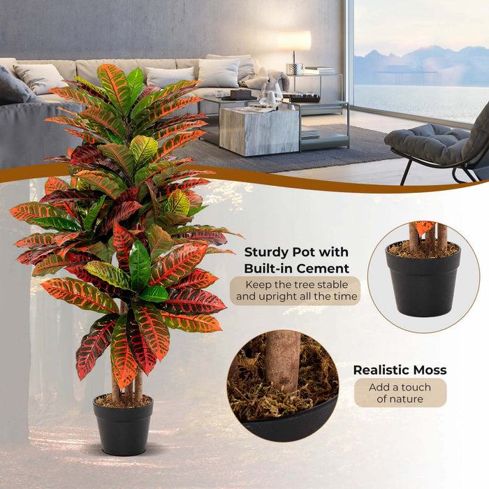 Costway Artificial Croton Plant 40\" Tall Faux Fiddle Leaf Fig Tree Fake Croton Palm Tree