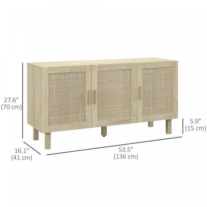 HOMCOM Boho Sideboard, Coffee Bar Cabinet with Rattan Doors, Natural