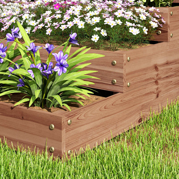 Outsunny 4-Tier Raised Bed, Wooden Planter Box with Liner, Dark Brown