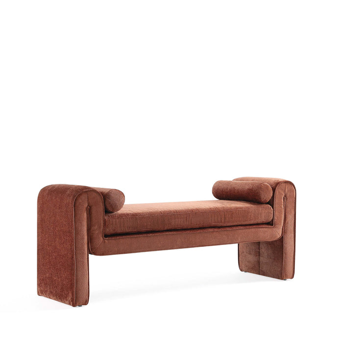 Concord Modern Glam Chenille Accent Bench in Terracotta